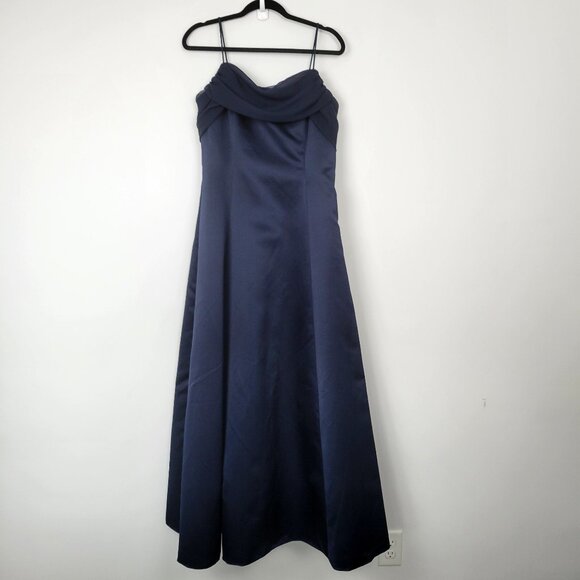 Vintage Y2K Michaelangelo Navy Blue Cowl Neck Spaghetti Strap Formal Gown - Picture 1 of 11